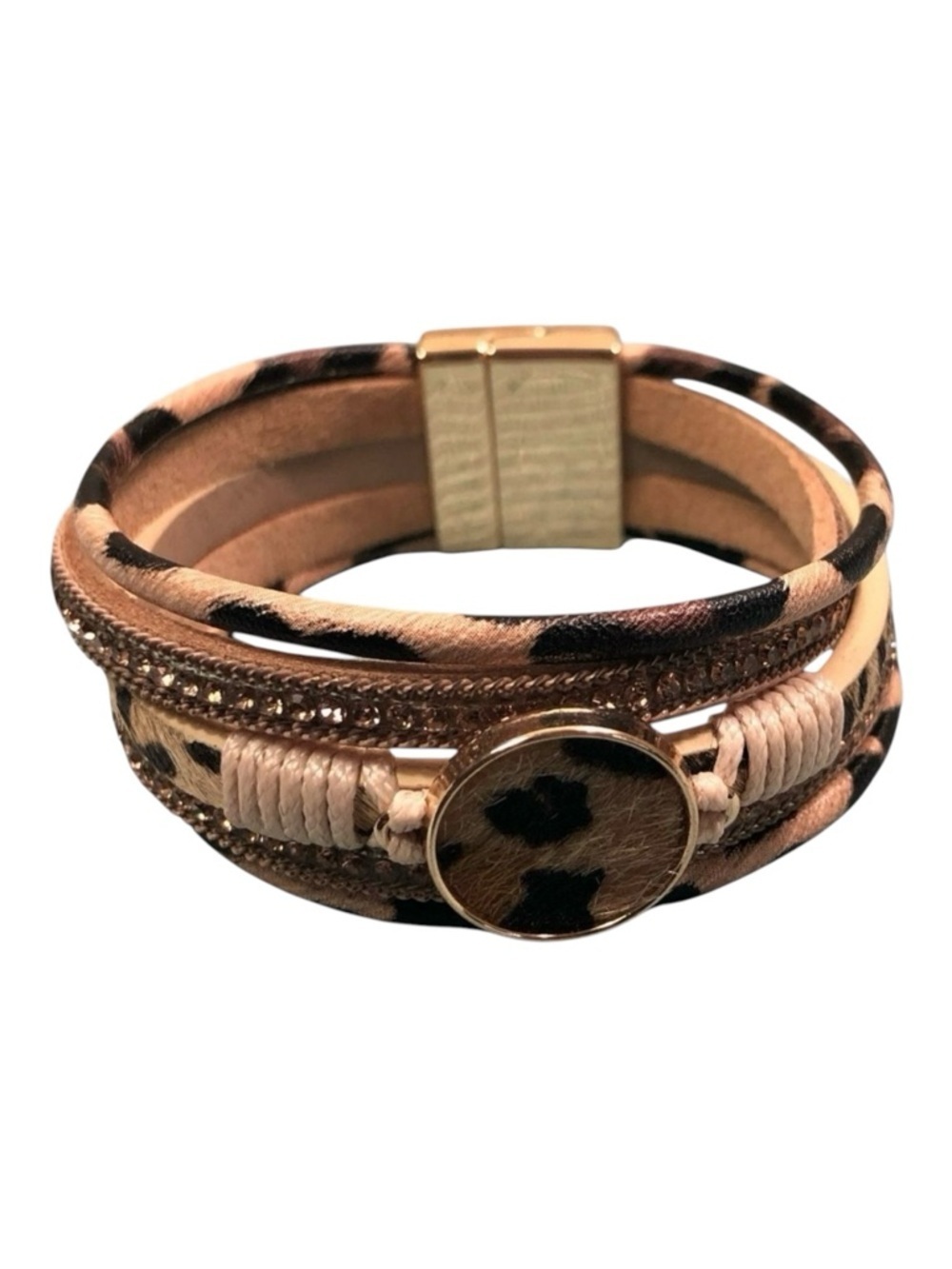 Leopard And Rhinestone Multilayer Strand Bracelet